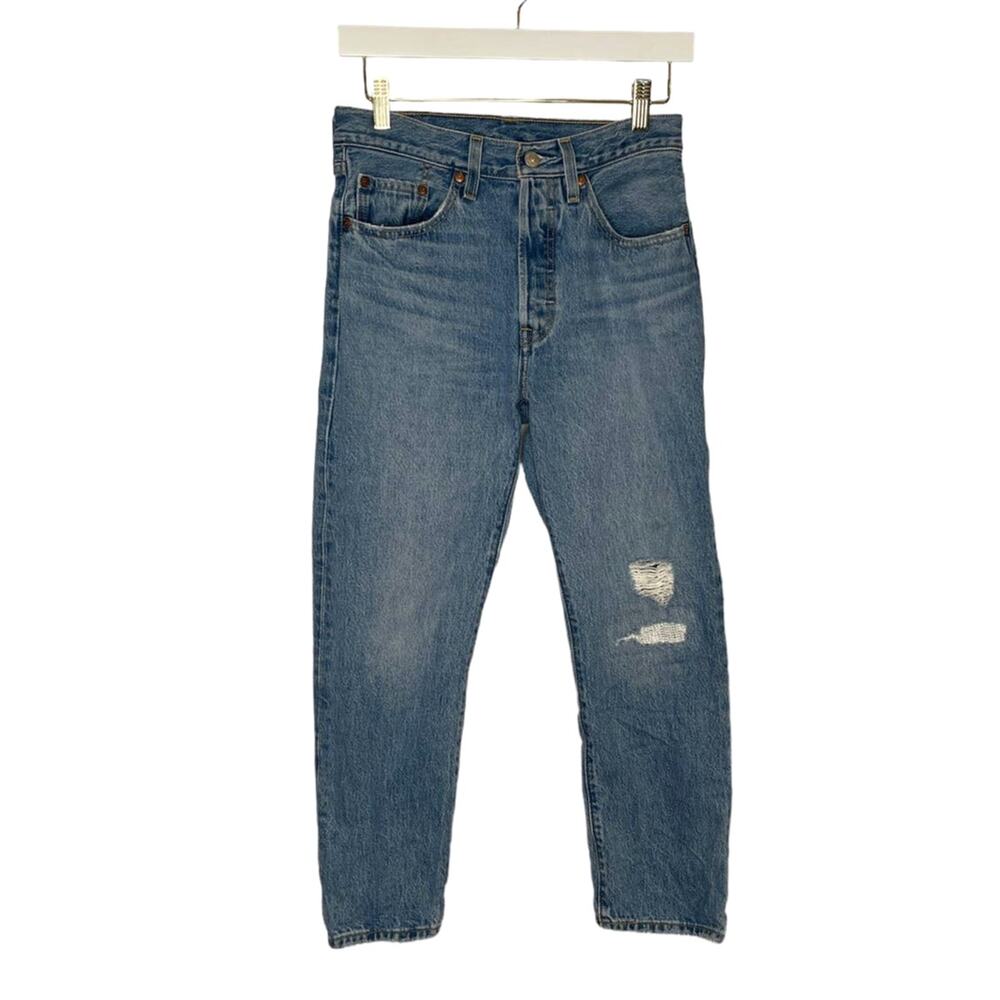 Levi 501 High Rise Ankle Crop Distressed Jeans 26